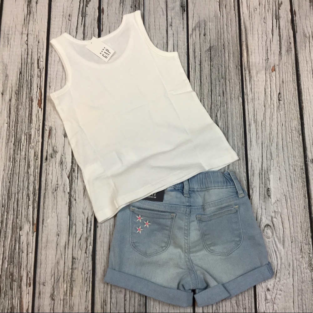 Gap Girls 18-24 2T 4T Bird Shirt & Flower Denim Shorts Outfit NWT - Picture 6 of 7
